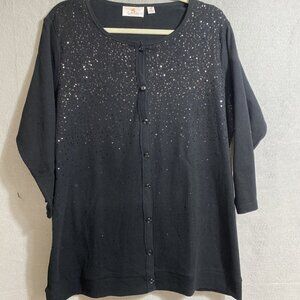 Quacker Factory-Women 2-in-1 Jacket Tank Black Sequin Set‎ Blouse Top Sz 1X